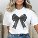Medium White Halloween Coquette Bow Graphic Tee, Halloween Shirt, Spooky Season, Coquette Bow Tee