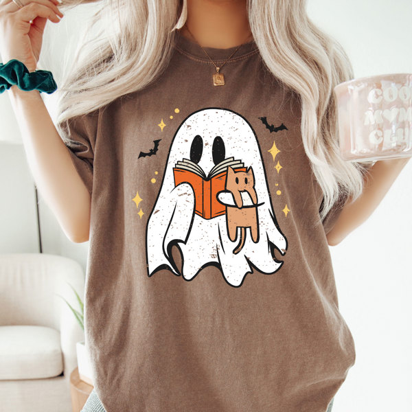 Cute Reading Ghost Tee, Halloween Shirt, Comfort Colors, Distressed Ghost, Graphic Tee