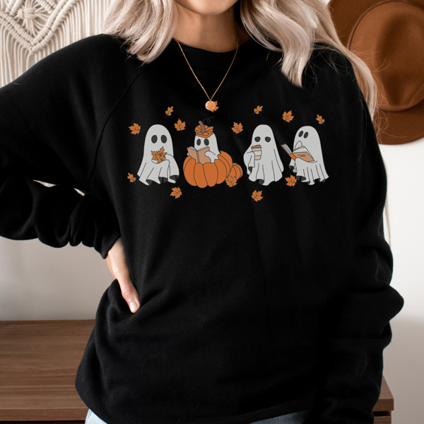 Fall Ghost Sweatshirt, Reading Ghost Sweatshirt, Pumpkin Sweatshirt, Pumpkin Spice, Spooky Sweatshirt