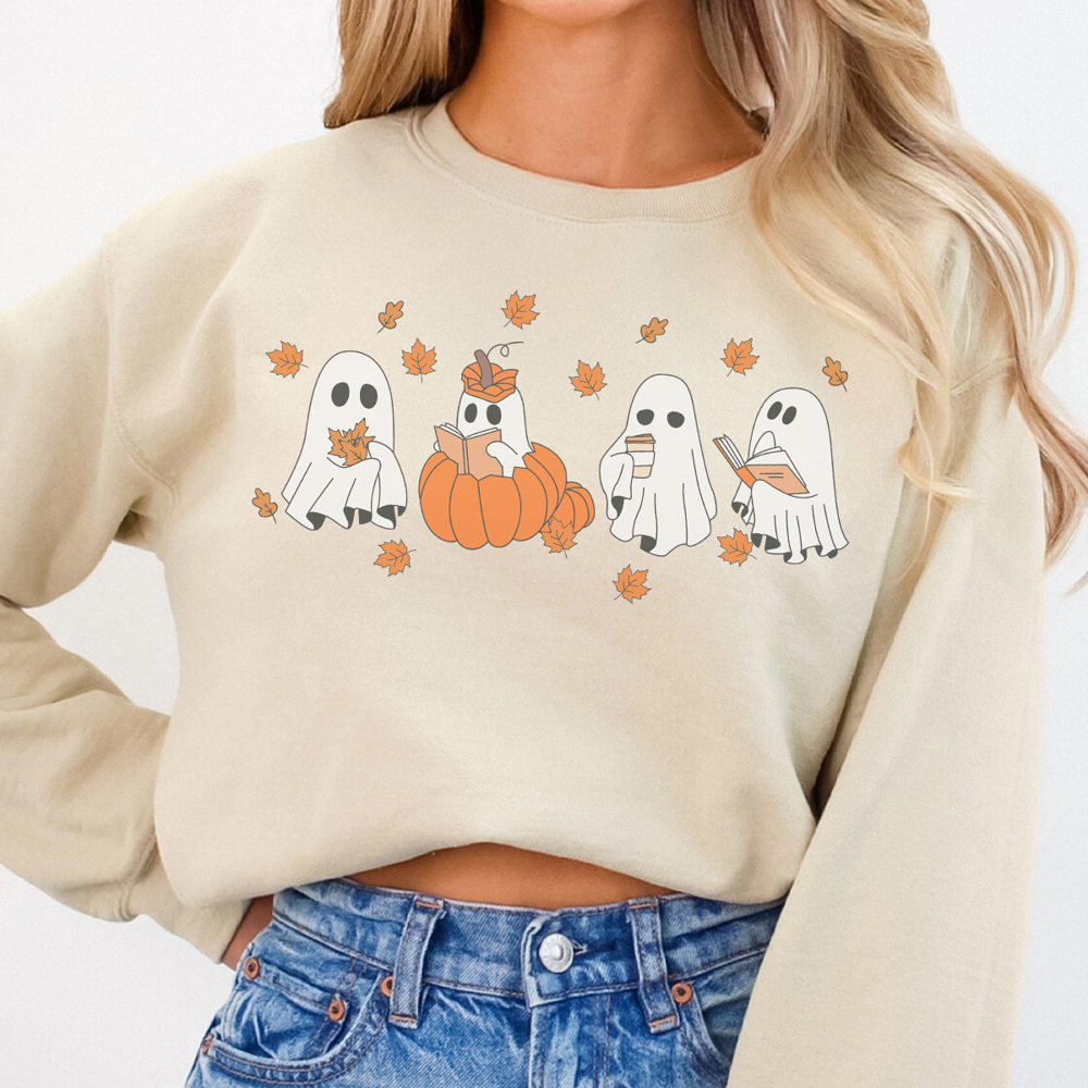 Fall Ghost Sweatshirt, Reading Ghost Sweatshirt, Pumpkin Sweatshirt, Pumpkin Spice, Spooky Sweatshirt