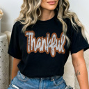 Medium Black Thankful Distressed Graphic Tee, Cute Thanksgiving Tee, Thankful Tshirt, Thanksgiving Outfit, Comfort Colors