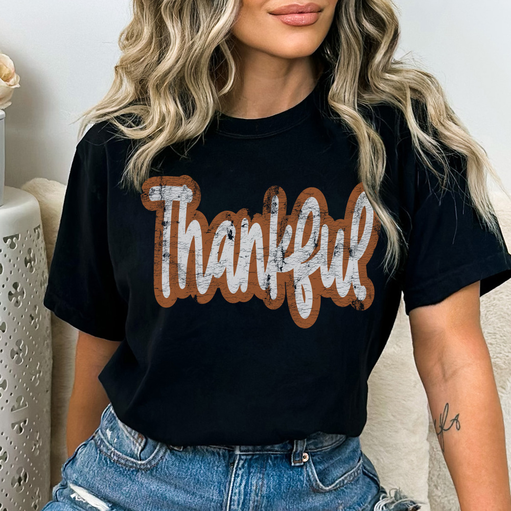 Thankful Distressed Graphic Tee, Cute Thanksgiving Tee, Thankful Tshirt, Thanksgiving Outfit, Comfort Colors