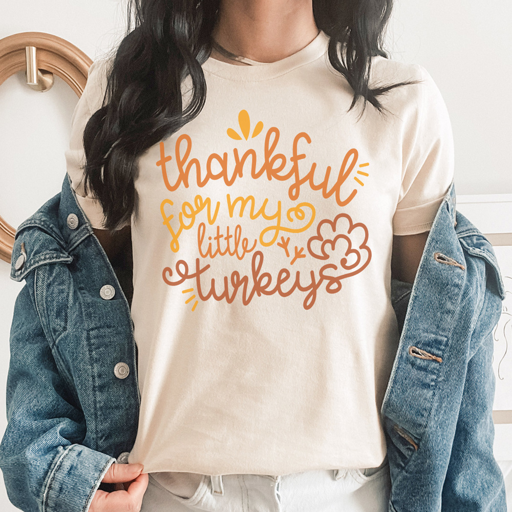 Thankful for My Little Turkeys, Thanksgiving Graphic Tee, Thanksgiving Teacher Tee, Thanksgiving Mama Tee, Cute Thanksgiving Shirt