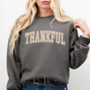 Large Charcoal Thankful University Sweatshirt, Thanksgiving Sweatshirt, Thankful Sweatshirt, Fall Crew Neck, Cute Thanksgiving Outfit