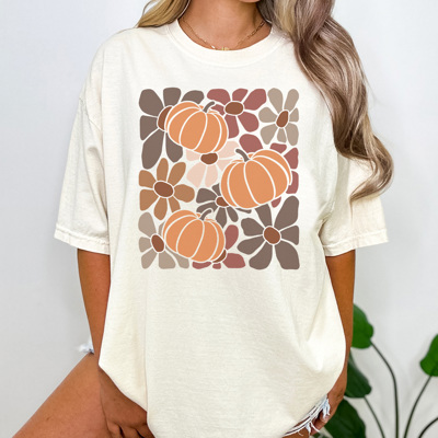 Boho Pumpkin Flowers Graphic Tee, Boho Shirt, Fall Graphic Tee, Trendy Shirt