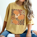 Medium Mustard Boho Pumpkin Flowers Graphic Tee, Boho Shirt, Fall Graphic Tee, Trendy Shirt