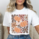 Large White Boho Pumpkin Flowers Graphic Tee, Boho Shirt, Fall Graphic Tee, Trendy Shirt