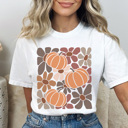 Small White Boho Pumpkin Flowers Graphic Tee, Boho Shirt, Fall Graphic Tee, Trendy Shirt
