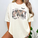 Large Ivory Trendy Spooky Graphic Tee, Halloween Shirt, Fall Graphic Tee, Cute Halloween Shirt