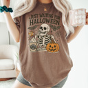  Just Waiting For Halloween Graphic Tee, Funny Halloween Shirt, Skelenton Tee, Hallowen Graphic Tee