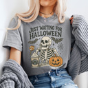 XXL Gray Just Waiting For Halloween Graphic Tee, Funny Halloween Shirt, Skelenton Tee, Hallowen Graphic Tee