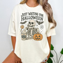 XL Ivory Just Waiting For Halloween Graphic Tee, Funny Halloween Shirt, Skelenton Tee, Hallowen Graphic Tee