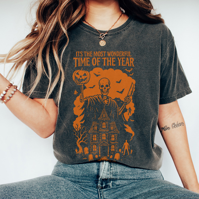 Most Wonderful Halloween Time Graphic Tee, Spooky Shirt, Hallowen Graphic Tee, Skeleton Shirt
