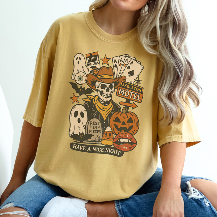 Cowboy Skeleton Graphic Tee, Cute Halloween Shirt, Spooky Season Shirt, Cowboy Graphic Tee
