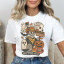 Large White Cowboy Skeleton Graphic Tee, Cute Halloween Shirt, Spooky Season Shirt, Cowboy Graphic Tee