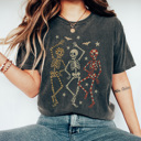 XXL Pepper Dancing Trendy Skeletons Graphic Tee, Cute Halloween Shirt, Trendy Halloween, Skeleton Shirt, Spooky Season