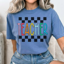 Large Blue Jean Checkered Teacher Graphic Tee, Cute Teacher Shirt, Teacher Tshirt, Trendy Teacher Shirt, Teacher Appreciation, Back To School Shirt