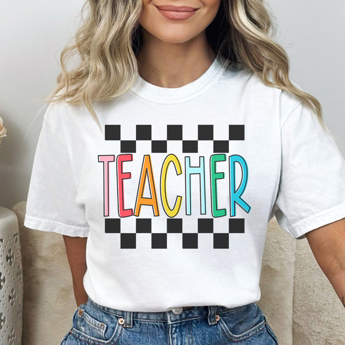 Checkered Teacher Graphic Tee, Cute Teacher Shirt, Teacher Tshirt, Trendy Teacher Shirt, Teacher Appreciation, Back To School Shirt