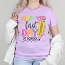 XXL Lilac Happy First Day Bright Graphic Tee, Cute Teacher Tee, Back To School Shirt, Teacher Appreciation