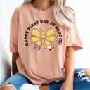 XXL Peachy Happy First Day Coquette Bow Graphic Tee, Back To School Shirt, Cute Teacher Shirt, Teacher Appreciation