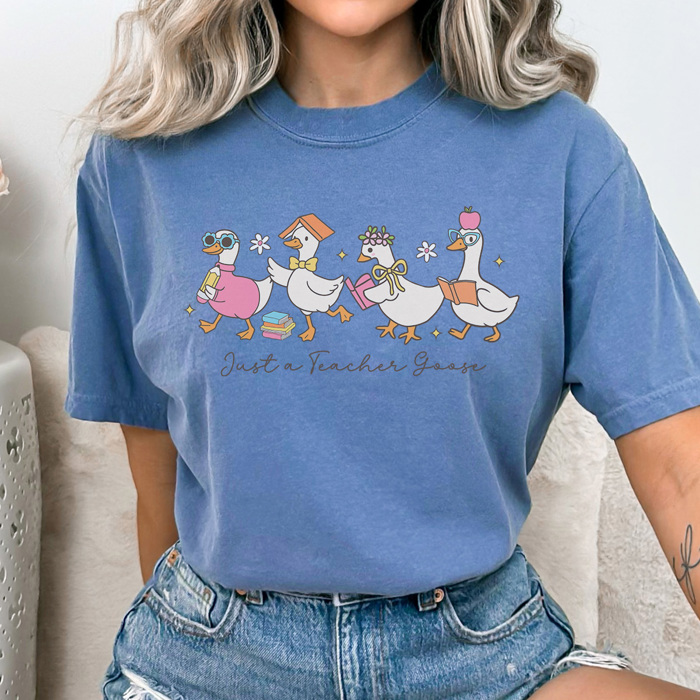 Just A Teacher Goose Graphic Tee, Silly Goose, Trendy Teacher Graphic Tee, Back to School Shirt, Cute Teacher Tee