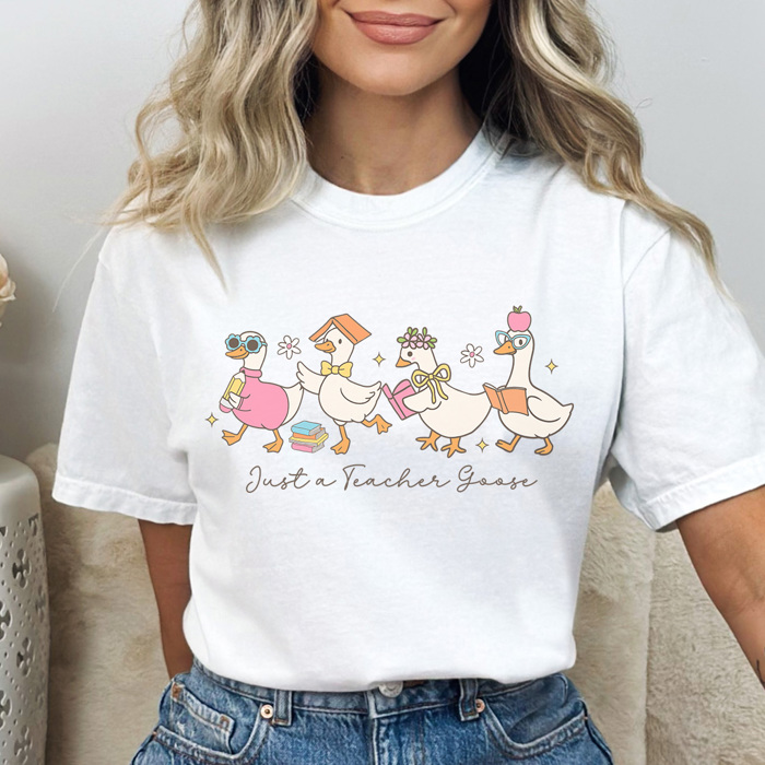 Just A Teacher Goose Graphic Tee, Silly Goose, Trendy Teacher Graphic Tee, Back to School Shirt, Cute Teacher Tee
