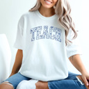  Teach Trendy Blue Floral Graphic Tee, Cute Teacher Shirt, Back to School Shirt, Teacher Gift 