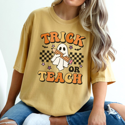 Trick Or Teach Graphic Tee, Halloween Teacher Shirt, Cute Halloween Tee, Teacher Graphic Tee