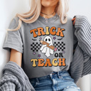 XXL Light Gray Trick Or Teach Graphic Tee, Halloween Teacher Shirt, Cute Halloween Tee, Teacher Graphic Tee