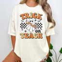 XXL Ivory Trick Or Teach Graphic Tee, Halloween Teacher Shirt, Cute Halloween Tee, Teacher Graphic Tee