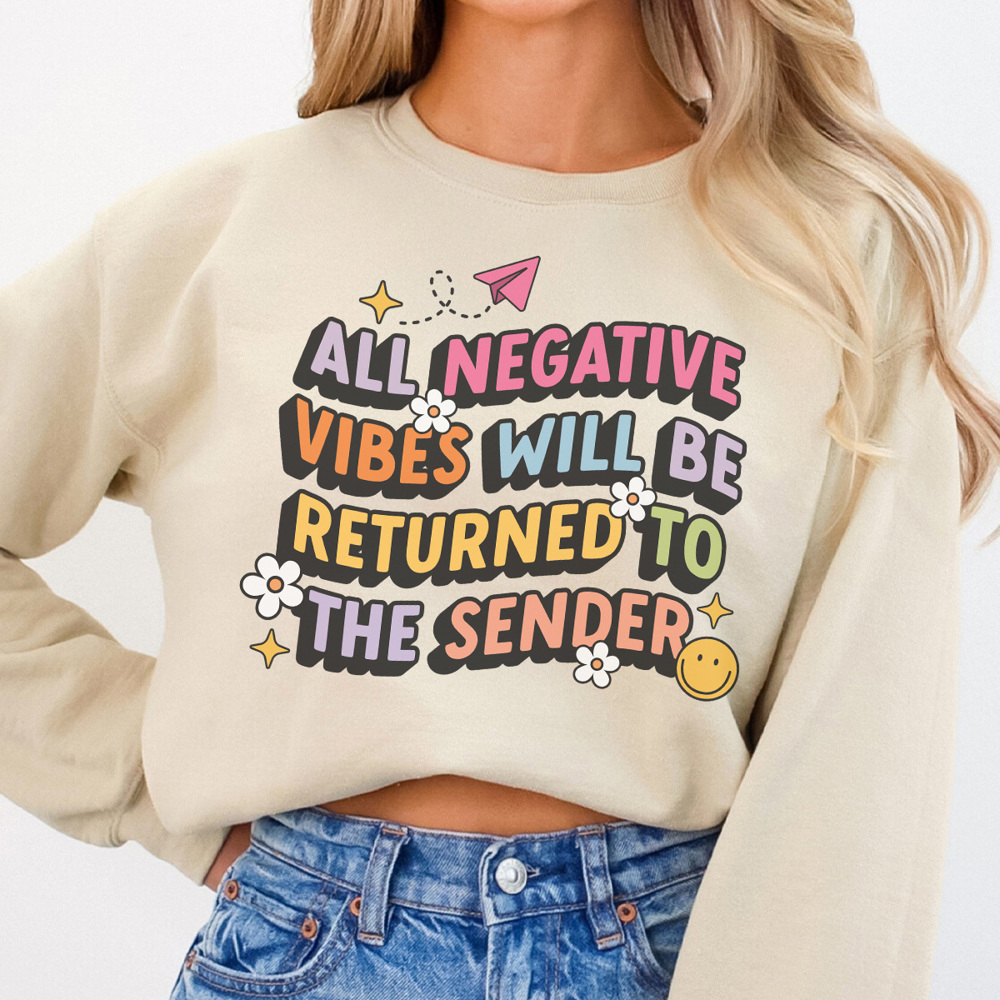 No Negative Vibes, Positive Vibes Sweatshirt, Cute Graphic Sweatshirt, Trendy Sweatshirt, Retro Sweatshirt, Smiley Sweatshirt, Groovy