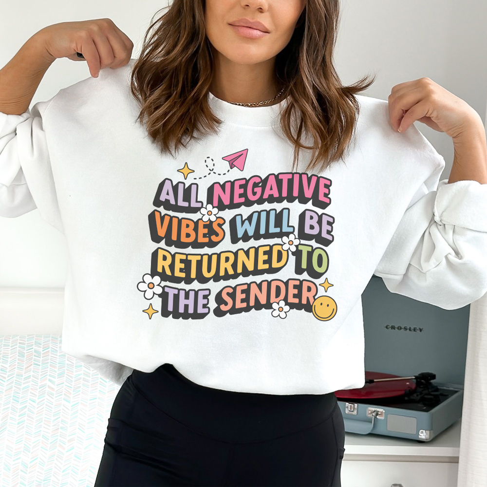 No Negative Vibes, Positive Vibes Sweatshirt, Cute Graphic Sweatshirt, Trendy Sweatshirt, Retro Sweatshirt, Smiley Sweatshirt, Groovy