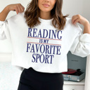 Large White Reading Is My Favorite Sport Graphic Sweatshirt, Reading Sweatshirt, Retro Sweatshirt, Vintage Sweatshirt, Funny Graphic Sweatshirt