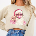 Large Sand Pink Bubble Gum Santa Graphic Sweatshirt, Santa Sweatshirt, Trendy Santa Sweatshirt, Cute Christmas Sweatshirt, Trendy Christmas, Bubblegum Sweatshirt