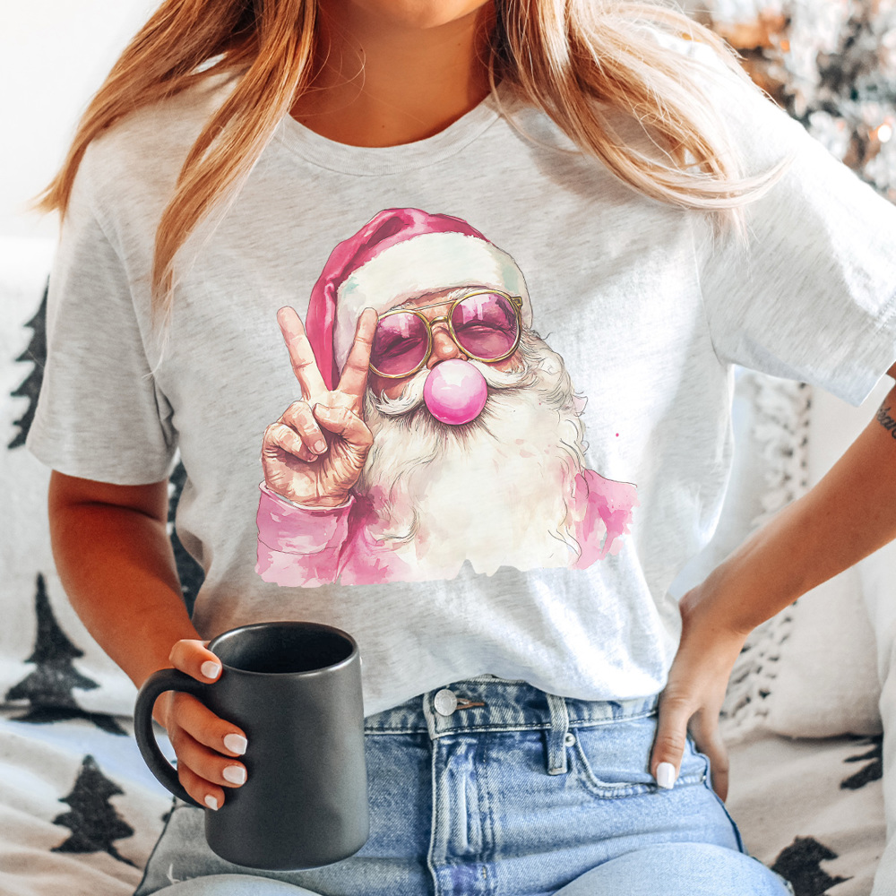 Pink Bubble Gum Santa Graphic Tee, Santa Shirt, Trendy Santa Tee, Cute Christmas Shirt, Trendy Christmas, Bubblegum Shirt