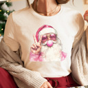 Large Cream Pink Bubble Gum Santa Graphic Tee, Santa Shirt, Trendy Santa Tee, Cute Christmas Shirt, Trendy Christmas, Bubblegum Shirt