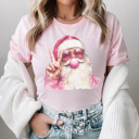 Large Soft Pink Pink Bubble Gum Santa Graphic Tee, Santa Shirt, Trendy Santa Tee, Cute Christmas Shirt, Trendy Christmas, Bubblegum Shirt