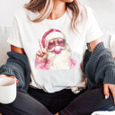 Large White Pink Bubble Gum Santa Graphic Tee, Santa Shirt, Trendy Santa Tee, Cute Christmas Shirt, Trendy Christmas, Bubblegum Shirt