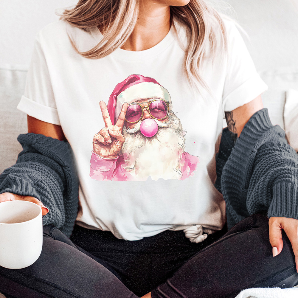 Pink Bubble Gum Santa Graphic Tee, Santa Shirt, Trendy Santa Tee, Cute Christmas Shirt, Trendy Christmas, Bubblegum Shirt