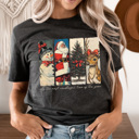 Large Charcoal Vintage Christmas Graphic Tee, Vintage Christmas Characters, Snowman, Santa Claus, Christmas Tree, Reindeer, Boho Christmast