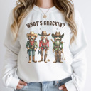 Large White What's Crackin Graphic Sweatshirt, Nutrcracker Sweatshirt, Christmas Graphic Sweatshirt, Funny Christmas Sweatshirt, Unisex Graphic Sweatshirt