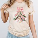 Small Cream Pink Coquette Christmas Tree Graphic Tee, Pink Glitter Tree, Coquette Christmas Shirt, Cute Christmas, Girly Christmas Shirt, Boho Christmas Tee