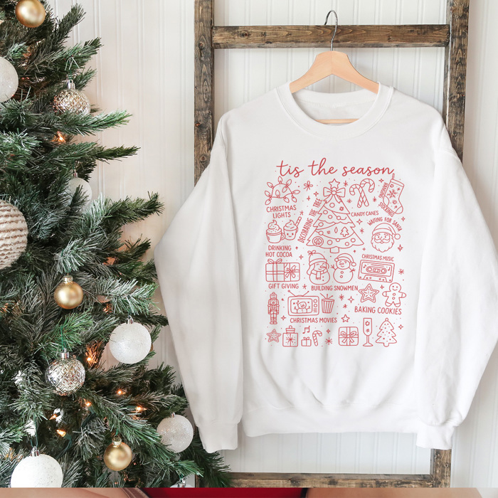 Favorite Christmas Doodles Graphic Sweatshirt, Christmas Sweatshirt, Tis the Season, Cute Christmas Outfit