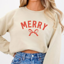 Large Sand Merry Dainty Bow Graphic Sweatshirt, Trendy Christmas Sweatshirt, Merry Sweatshirt, Christmas Sweatshirt