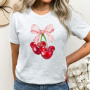 Medium Ash Gray Theme Park Cherry Coquette Graphic Tee, Cute Disney Shirt, Cherry Disney Shirt, Theme Park Graphic Tee