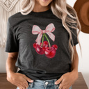 Medium Charcoal Theme Park Cherry Coquette Graphic Tee, Cute Disney Shirt, Cherry Disney Shirt, Theme Park Graphic Tee