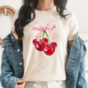 Large Cream Theme Park Cherry Coquette Graphic Tee, Cute Disney Shirt, Cherry Disney Shirt, Theme Park Graphic Tee