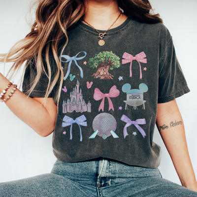 Theme Park World Coquette Graphic Tee, Vacation Tee, Cute Bow Shirt, Magical Kingdom Tee, Mouse Shirt