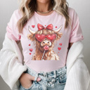 Large Pink Valentine Cow Graphic Tee, Highland Cow Shirt, Cute Valentine Graphic Tee, Valentine Shirt, Sucker For You