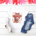 Medium White Valentine Cow Graphic Tee, Highland Cow Shirt, Cute Valentine Graphic Tee, Valentine Shirt, Sucker For You